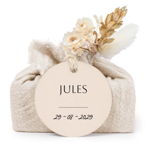 Lot de 6 savons avec emballage en coton beige et étiquettes rondes