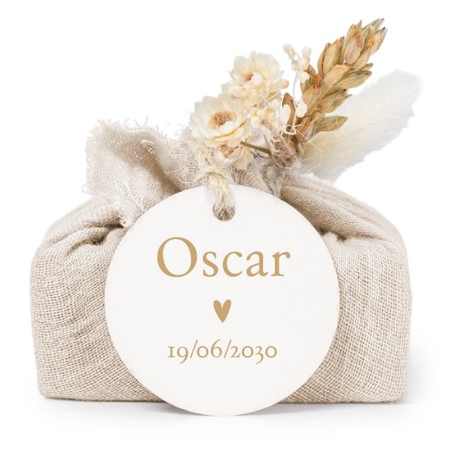 Beige cotton wrapped soaps with round label (6 pcs)