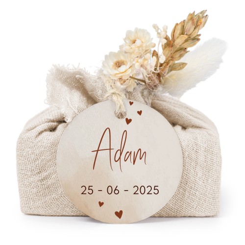 Beige cotton wrapped soaps with round label (6 pcs)