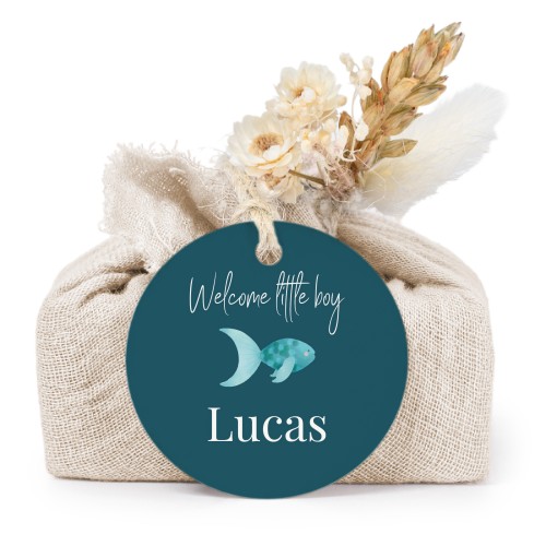 Beige cotton wrapped soaps with round label (6 pcs)