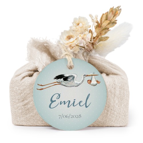 Tvålar i beige tygförpackningar med rund etikett (6 st)