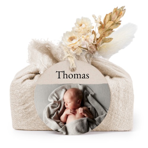 Zeepjes in beige tetra doekje met rond label (set van 6)