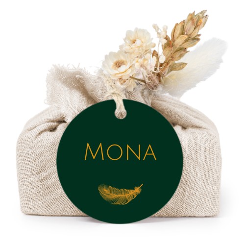 Tvålar i beige tygförpackningar med rund etikett (6 st)