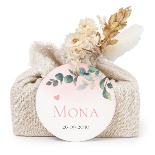 Såper i beige stoffinnpakninger med rundt merke (sett à 6)