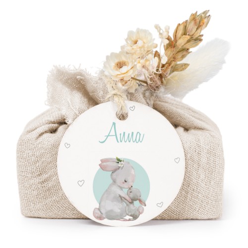 Sæber i beige stofindpakninger med rundt mærke (sæt á 6)