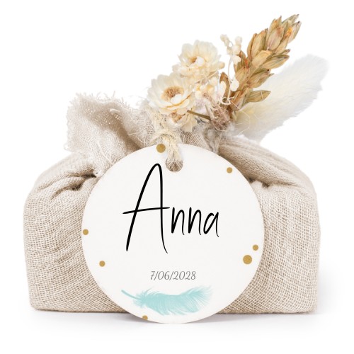 Lot de 6 savons avec emballage en coton beige et étiquettes rondes