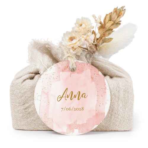 Lot de 6 savons avec emballage en coton beige et étiquettes rondes