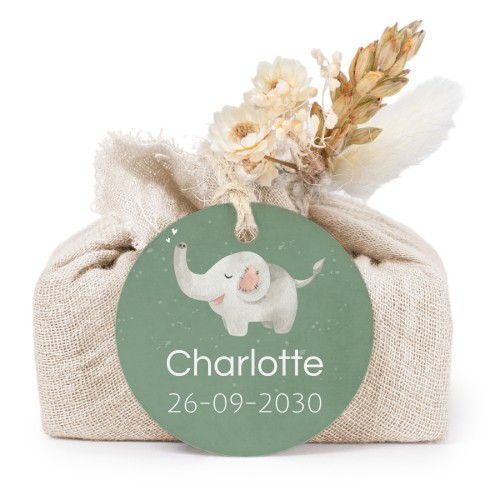 Såper i beige stoffinnpakninger med rundt merke (sett à 6)