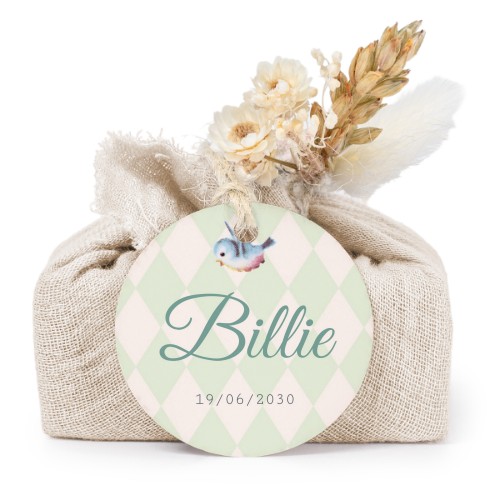 Tvålar i beige tygförpackningar med rund etikett (6 st)