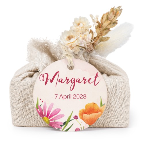 Beige cotton wrapped soaps with round label (6 pcs)