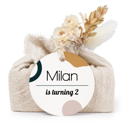 Lot de 6 savons avec emballage en coton beige et étiquettes rondes