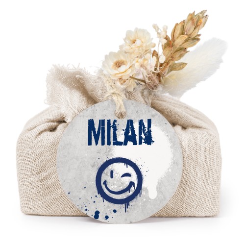 Lot de 6 savons avec emballage en coton beige et étiquettes rondes