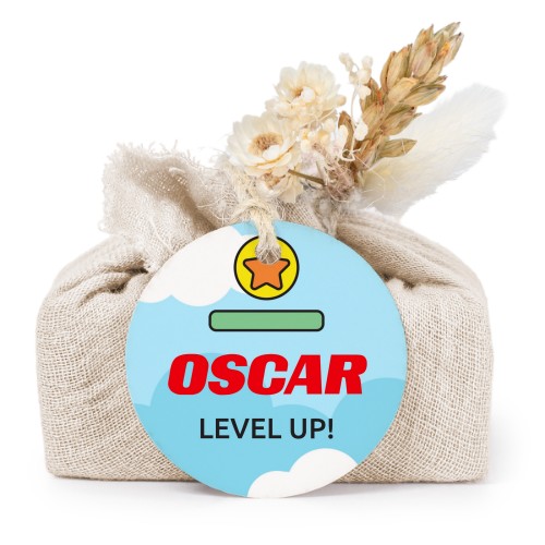 Beige cotton wrapped soaps with round label (6 pcs)