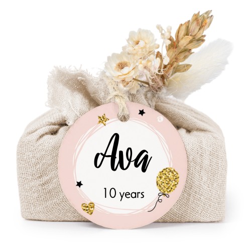 Beige cotton wrapped soaps with round label (6 pcs)