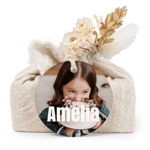 Lot de 6 savons avec emballage en coton beige et étiquettes rondes