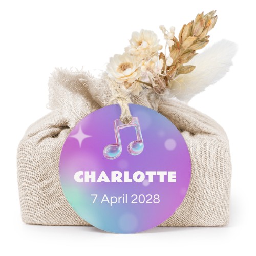 Zeepjes in beige tetra doekje met rond label (set van 6)