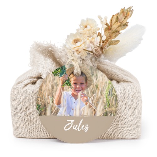 Beige cotton wrapped soaps with round label (6 pcs)