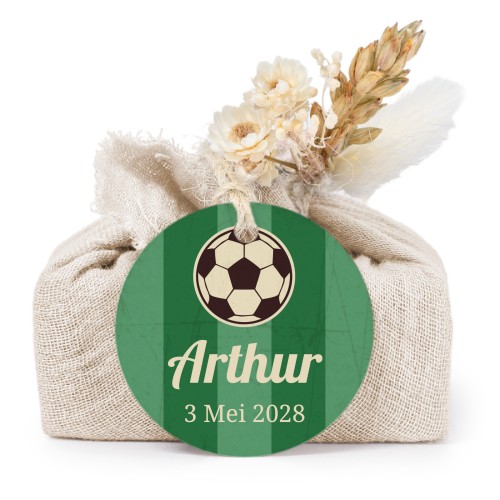 Zeepjes in beige tetra doekje met rond label (set van 6)