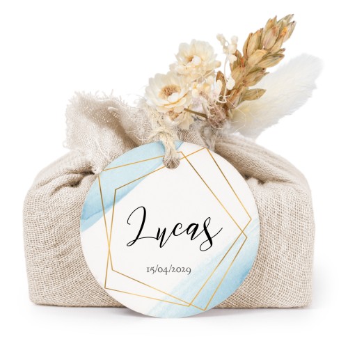 Beige cotton wrapped soaps with round label (6 pcs)