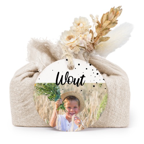 Beige cotton wrapped soaps with round label (6 pcs)