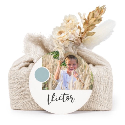 Lot de 6 savons avec emballage en coton beige et étiquettes rondes