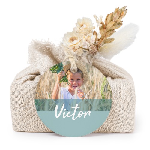 Zeepjes in beige tetra doekje met rond label (set van 6)