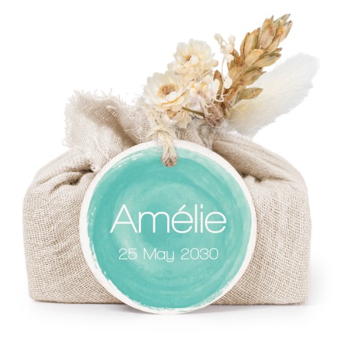 Beige cotton wrapped soaps with round label (6 pcs)