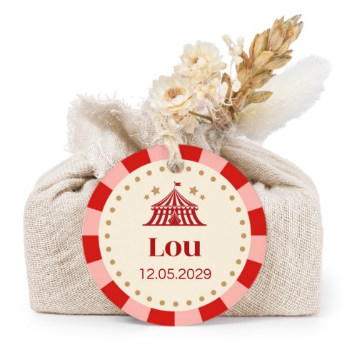 Lot de 6 savons avec emballage en coton beige et étiquettes rondes