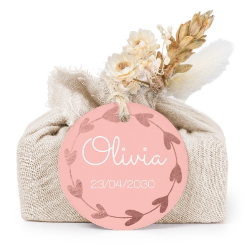 Lot de 6 savons avec emballage en coton beige et étiquettes rondes