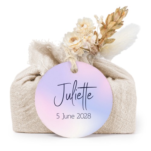 Zeepjes in beige tetra doekje met rond label (set van 6)