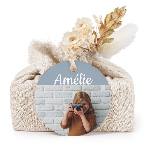 Zeepjes in beige tetra doekje met rond label (set van 6)