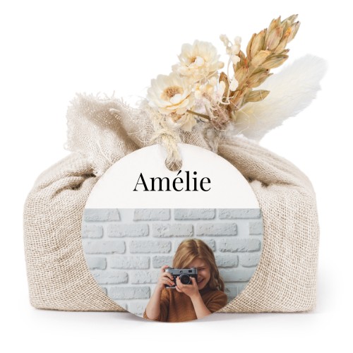 Lot de 6 savons avec emballage en coton beige et étiquettes rondes