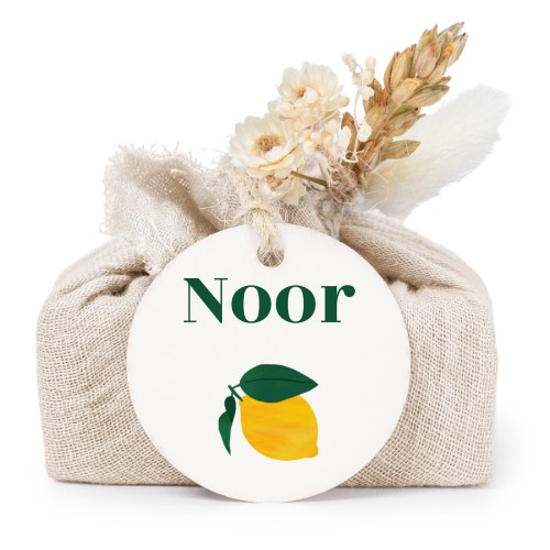 Beige cotton wrapped soaps with round label (6 pcs)