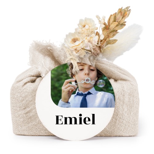 Beige cotton wrapped soaps with round label (6 pcs)