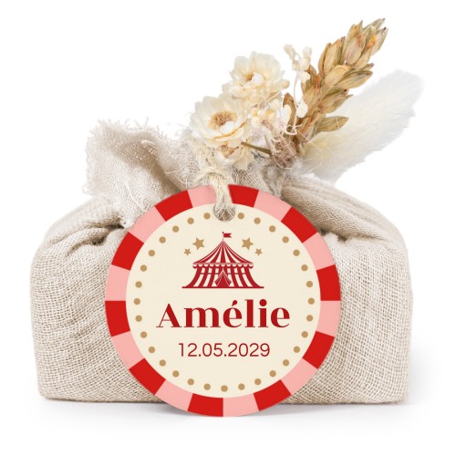Zeepjes in beige tetra doekje met rond label (set van 6)