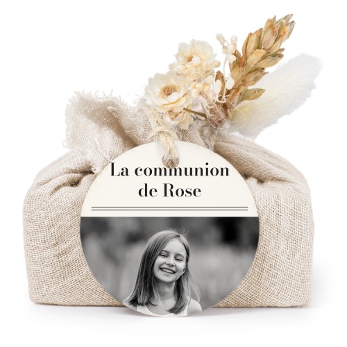 Lot de 6 savons avec emballage en coton beige et étiquettes rondes