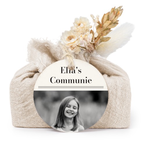 Zeepjes in beige tetra doekje met rond label (set van 6)