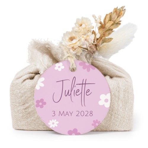 Lot de 6 savons avec emballage en coton beige et étiquettes rondes