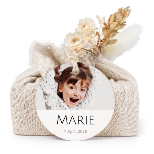 Zeepjes in beige tetra doekje met rond label (set van 6)