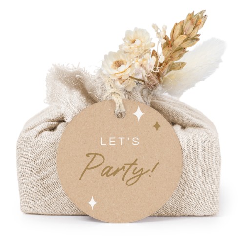 Zeepjes in beige tetra doekje met rond label (set van 6)