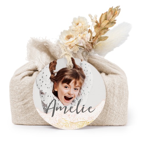 Beige cotton wrapped soaps with round label (6 pcs)