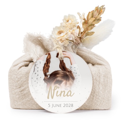 Beige cotton wrapped soaps with round label (6 pcs)