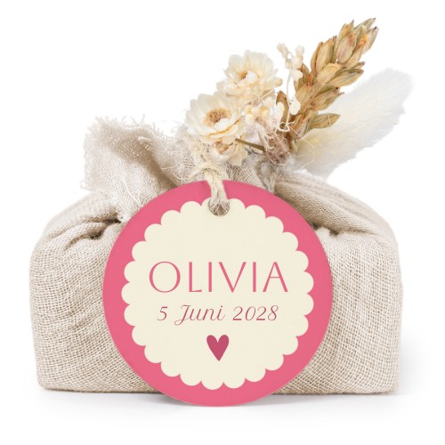 Zeepjes in beige tetra doekje met rond label (set van 6)