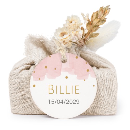 Lot de 6 savons avec emballage en coton beige et étiquettes rondes