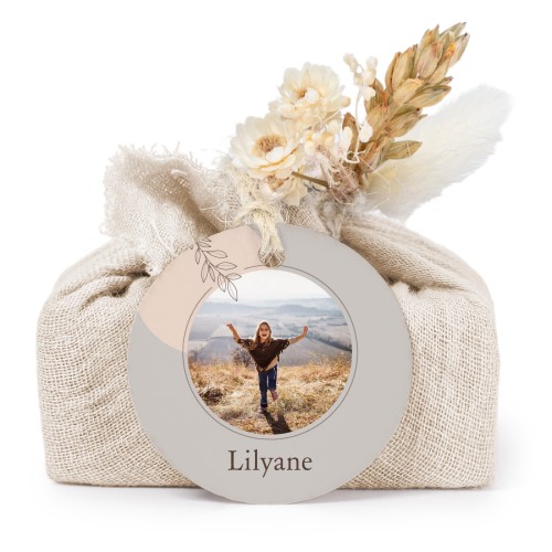 Zeepjes in beige tetra doekje met rond label (set van 6)