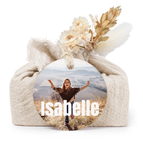 Zeepjes in beige tetra doekje met rond label (set van 6)