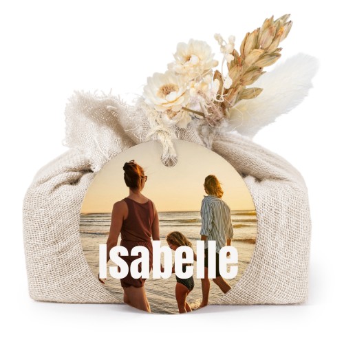 Zeepjes in beige tetra doekje met rond label (set van 6)