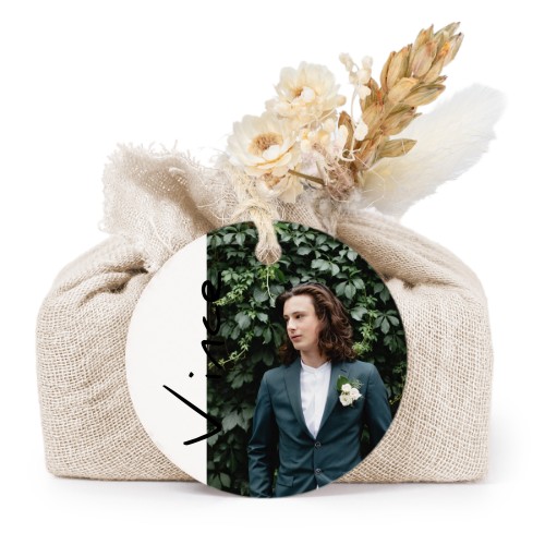 Beige cotton wrapped soaps with round label (6 pcs)