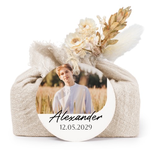 Beige cotton wrapped soaps with round label (6 pcs)