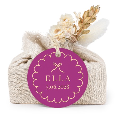 Zeepjes in beige tetra doekje met rond label (set van 6)